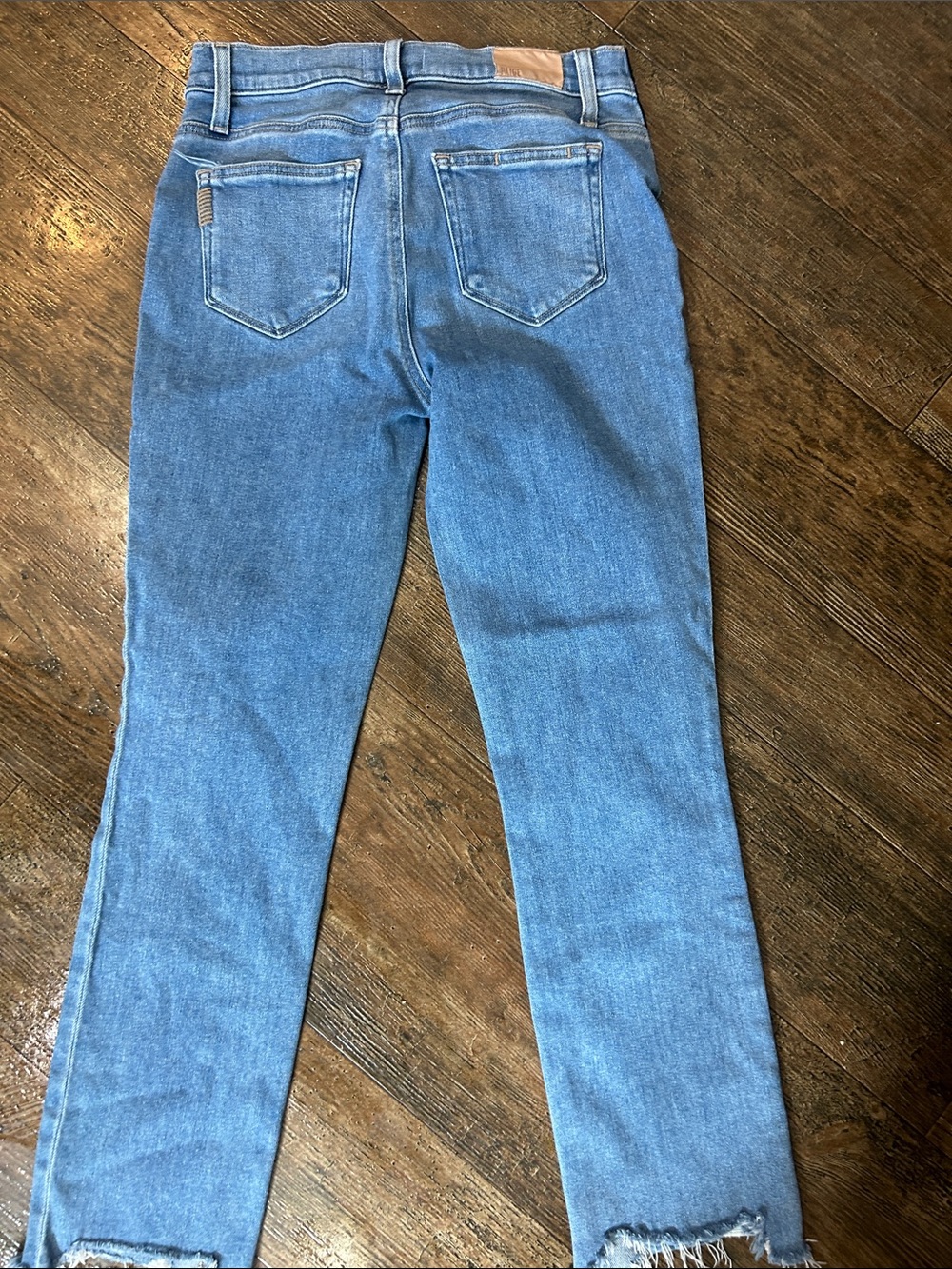 PAIGE Light Blue Straight-Leg with Black Waist stretch panels “maternity” EUC - Picture 2 of 9